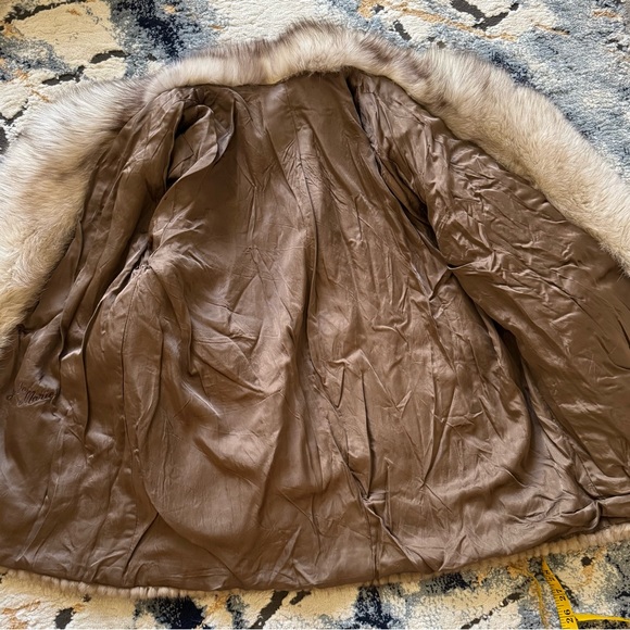 Brown stripped mink fur jacket coat with blue Fox trim - Picture 9 of 16